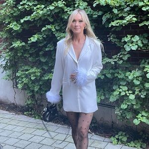 Edikted White Blazer Dress Feather Sleeves